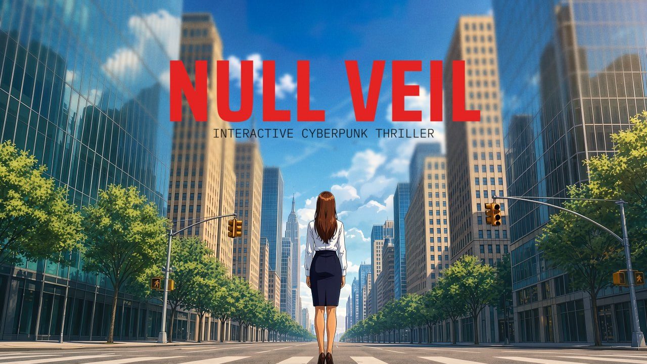 The opening shot of Null Veil: Mnemocide. Aislin stands alone on an empty city avenue.